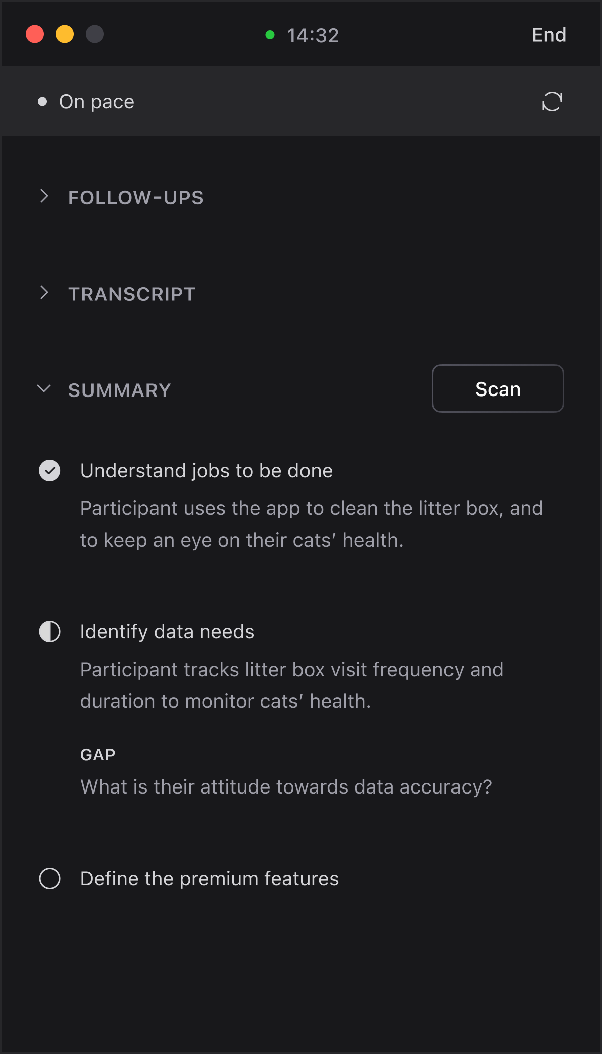 Reslie tracking research goal coverage during a session